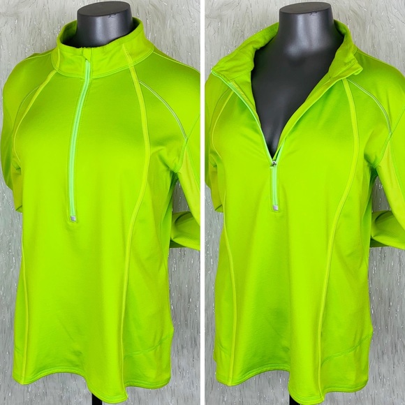 Athleta Tops - Athleta | Lime Green Plush Tech Half Zip Pullover